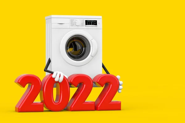 Mașină Modernă Spălat Alb Mascota Caractere 2022 Anul Nou Semnați — Fotografie, imagine de stoc