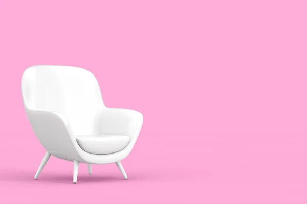 ピンクの背景にクレイスタイルとしてホワイトモダン楕円形リラックスチェア 3Dレンダリング — ストック写真