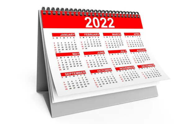 2022年デスクトップカレンダー白を背景に 3Dレンダリング — ストック写真