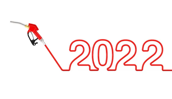汽油活塞泵燃料喷嘴 加油站分配器2022年新年标志白色背景 3D渲染 — 图库照片
