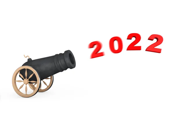 New 2022 Year Sign Skjut Från Cannon Vit Bakgrund Konvertering — Stockfoto