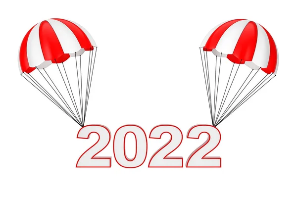 Gelukkig Nieuwjaar 2022 Sign Flying Parachute Een Witte Achtergrond Rendering — Stockfoto