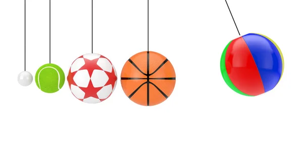 Ping Pong Tennis Fotboll Basket Och Beach Balls Hängande Rep — Stockfoto