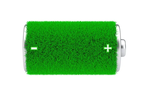 Green Energy Concept Completamente Charget Greengrass Batteria Uno Sfondo Bianco — Foto Stock