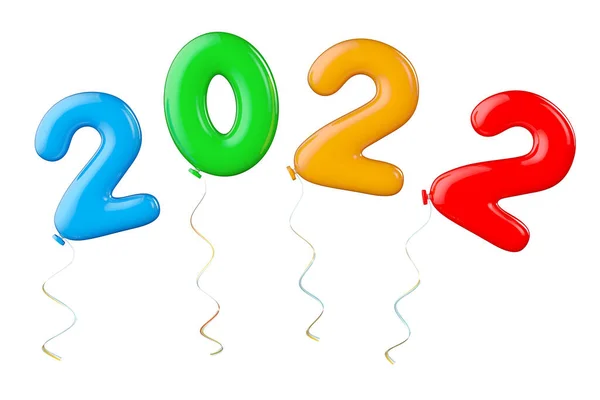 Multicolour Balloons 2022 New Year Sign White Background Rendering — Stock Photo, Image