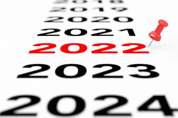 Νέο 2022 Έτος Είσοδος Κόκκινο Δείκτη Pin Λευκό Φόντο Απόδοση — Φωτογραφία Αρχείου