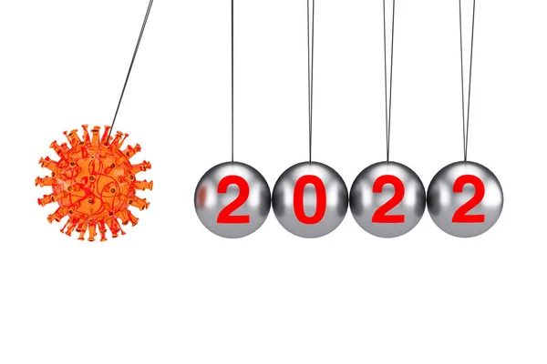 2022 World Crisis Concept Coronavirus Covid Cell Attack Newton Cradle — Φωτογραφία Αρχείου