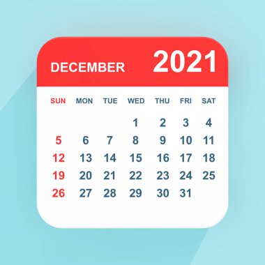 Düz Simge Takvimi Aralık 2021 mavi arka planda. 3d Hazırlama