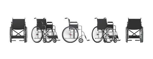 Beyaz Arka Planda Farklı Pozisyonlarda Boş Tekerlekli Sandalye Hazırlama — Stok fotoğraf