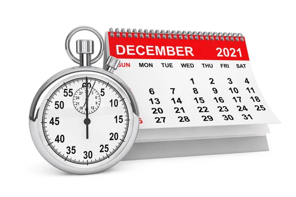 2021 Ano Calendário Dezembro Com Cronômetro Fundo Branco Renderização — Fotografia de Stock