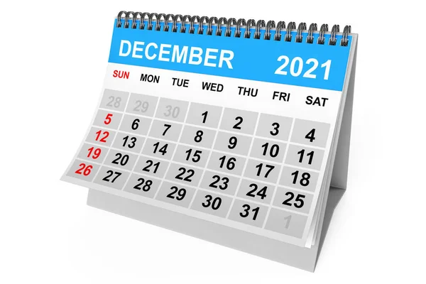 2021 Year December Calendar White Background Rendering — Stock Photo, Image