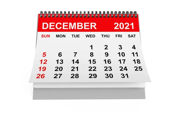 2021 Ano Dezembro Calendário Sobre Fundo Branco Renderização — Fotografia de Stock