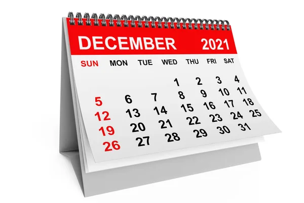 2021 Рік Календар Грудня Білому Тлі Рендерингу — стокове фото