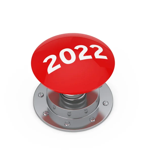 Red Start 2022 New Year Button White Background Rendering — Stock Photo, Image