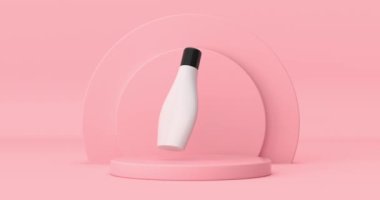 4k Çözünürlük Videosu: Pembe Tüpün Üzerinde Dönen Beyaz Kozmetik Tüpü Pembe Arka plan animasyonu üzerinde Sahne Yayı