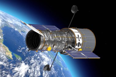Uzay Teleskobu Hubble, Gezegen Dünya 'ya çok yakın bir mesafede. Bu görüntünün elementleri NASA tarafından döşenmiştir. 3d Hazırlama 