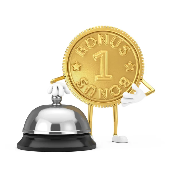 Golden Loyalty Program Bonus Coin Person Charakter Maskot Hotelovým Servisem — Stock fotografie