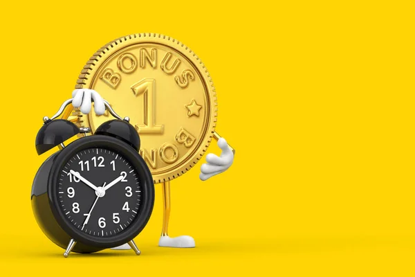Złoty Program Lojalnościowy Bonus Osoba Moneta Postać Maskotka Budzikiem Zegar — Zdjęcie stockowe