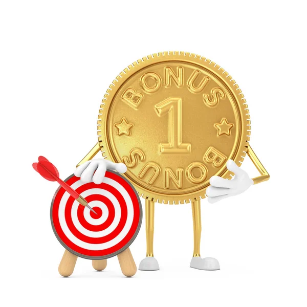 프로그램 Bonus Coin Person Character Mascot Archery Target Dart Center — 스톡 사진