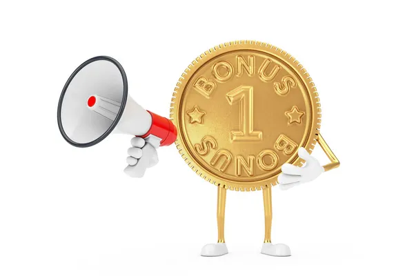 Golden Loyalty Program Bonus Coin Person Character Mascot Red Retro — 스톡 사진