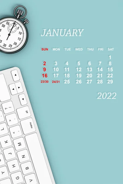 Calendario 2022 Años Calendario Enero Con Cronómetro Teclado Renderizado —  Fotos de Stock