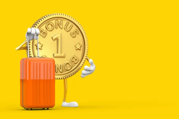 Програма Золотої Лояльності Bonus Coin Person Character Mascot Orange Travel — стокове фото