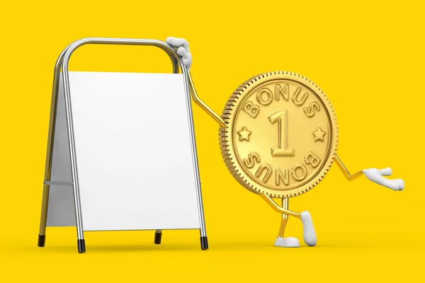 Golden Loyalty Program Bonus Coin Person Character Mascot White Blank — Stock Photo, Image