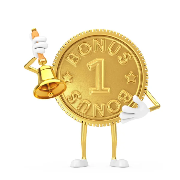 프로그램 Bonus Coin Person Character Mascot Vintage Golden School Bell — 스톡 사진
