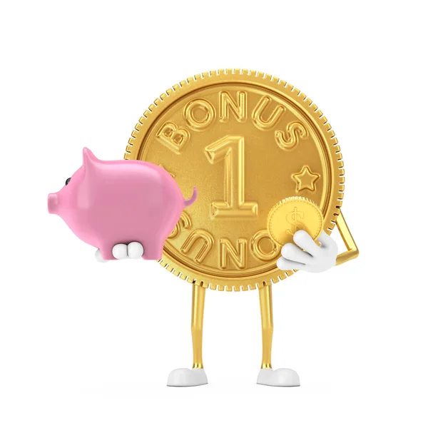 Golden Loyalty Program Bonus Coin Person Character Mascot Piggy Bank — Stock Photo, Image