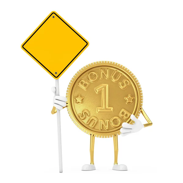 Golden Lojalitetsprogram Bonus Coin Person Character Mascot Och Yellow Road — Stockfoto