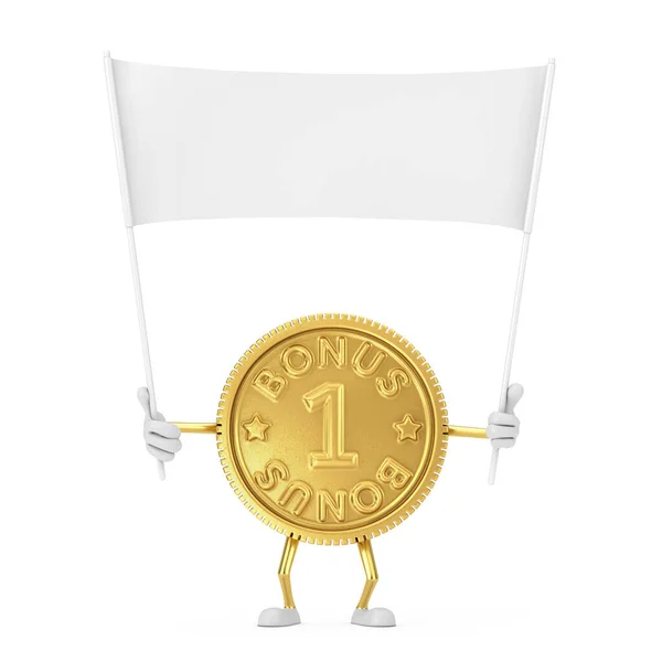 Golden Loyalty Program Bonus Coin Person Character Mascot Empty White — Stock Photo, Image