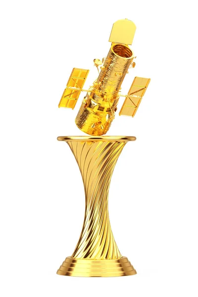 Golden Award Trophy Space Telescope Hubble Hvit Bakgrunn Rendering – stockfoto