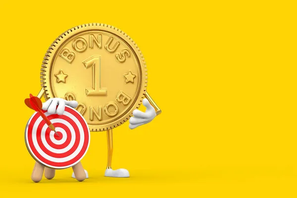 Програма Золотої Лояльності Bonus Coin Person Character Mascot Archery Target — стокове фото