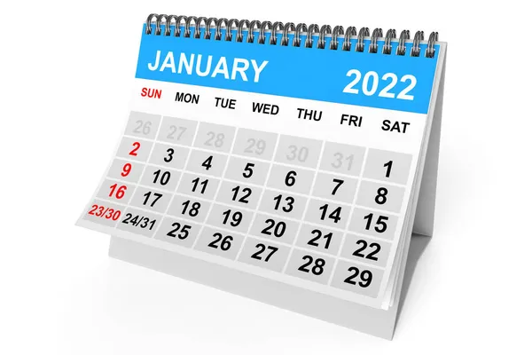 2022 Jaar Januari Kalender Een Witte Achtergrond Rendering — Stockfoto