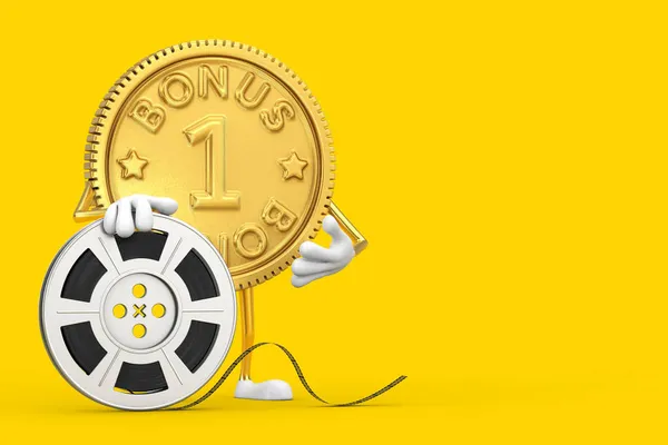 Golden Loyalty Programma Bonus Coin Persoon Karakter Mascotte Met Film — Stockfoto