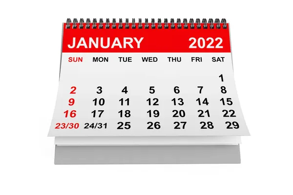 2022 Year January Calendar White Background Rendering — Stock Photo, Image