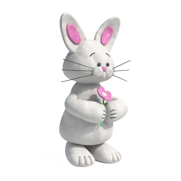 Cartoon Toy Plasticine Rabbit Flower White Background Rendering — Stock Photo, Image