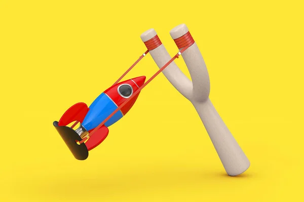Childs Toy Rocket Start Danger Wooden Slingshot Toy Weapon Sárga — Stock Fotó