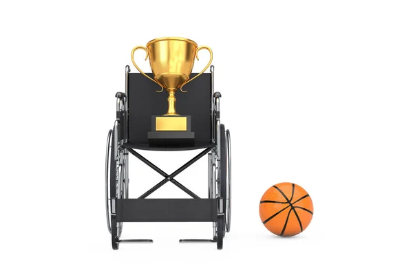 Konsep Penghargaan Olahraga Golden Award Trophy Wheelchair Dan Basketball Ball — Stok Foto