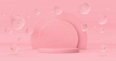 4k Çözünürlük Videosu: Pembe Silindirler Pembe arka planda Cam Toplar ile Sahne Yayı