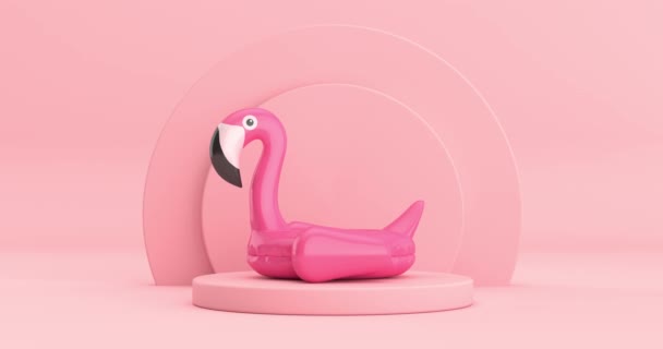 Resolutie Video Zomer Zwembad Inflantable Rubber Roze Flamingo Speelgoed Draaiend — Stockvideo