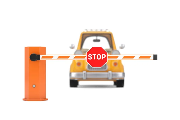 Closed Road Car Barrier Stop Sign Yellow Cartoon Car White — 图库照片