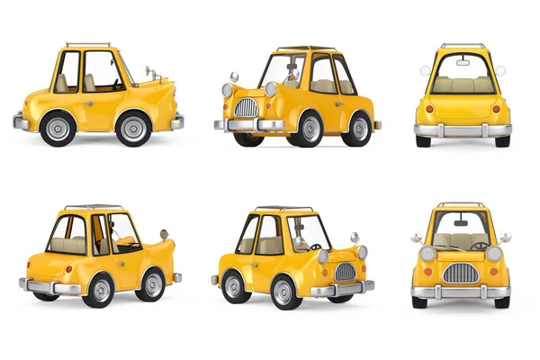 Conjunto Carros Desenhos Animados Amarelos Diferentes Vistas Sobre Fundo Branco — Fotografia de Stock