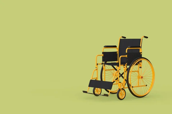 Pusty Żółty Wózek Inwalidzki Zielonym Tle Renderowanie — Zdjęcie stockowe