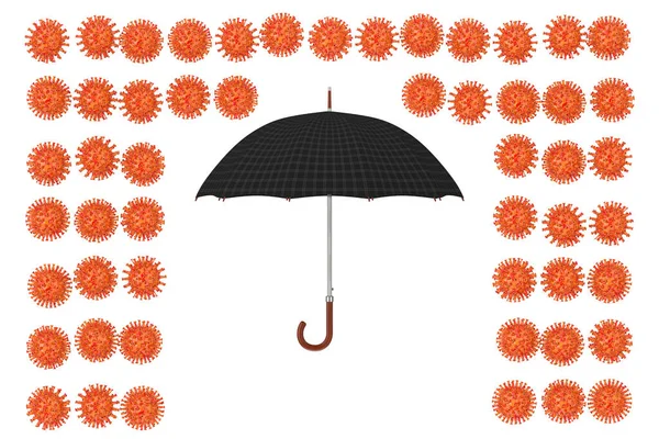 Modern Umbrella Protecting Rain Coronavirus Covid Virus White Background Rendering — Stockfoto