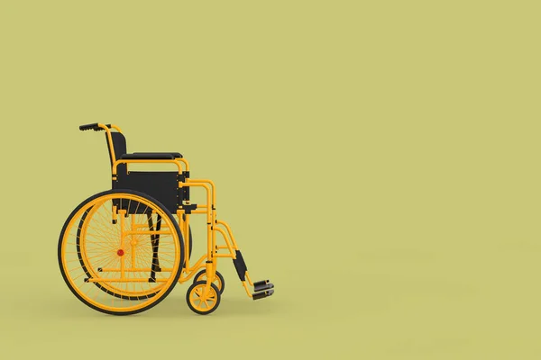 Prázdný Žlutý Invalidní Vozík Zeleném Pozadí Vykreslování — Stock fotografie