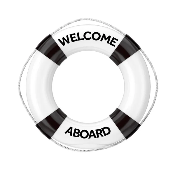 White Life Buoy Welcome Sign White Background Konvertering — Stockfoto