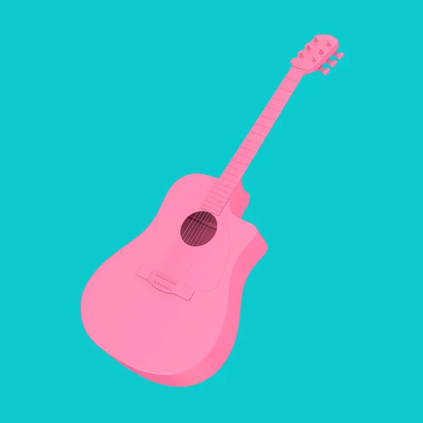 Guitare Acoustique Rose Dans Style Duotone Sur Fond Bleu Rendu — Photo