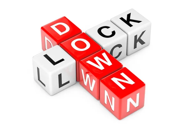 Lockdown Sign Crossword Cube Blocks White Background Rendering — 图库照片
