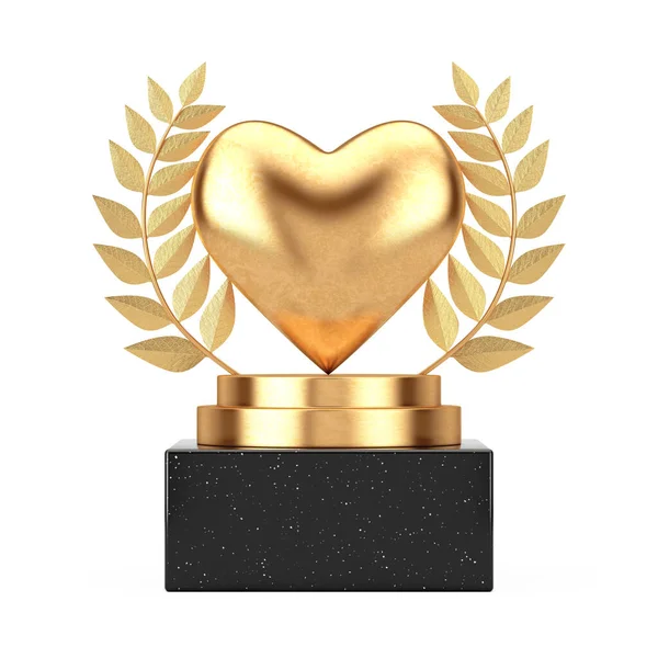 Winner Award Cube Gold Laurel Wreath Podium Stage Pedestal Golden — Stock Photo, Image